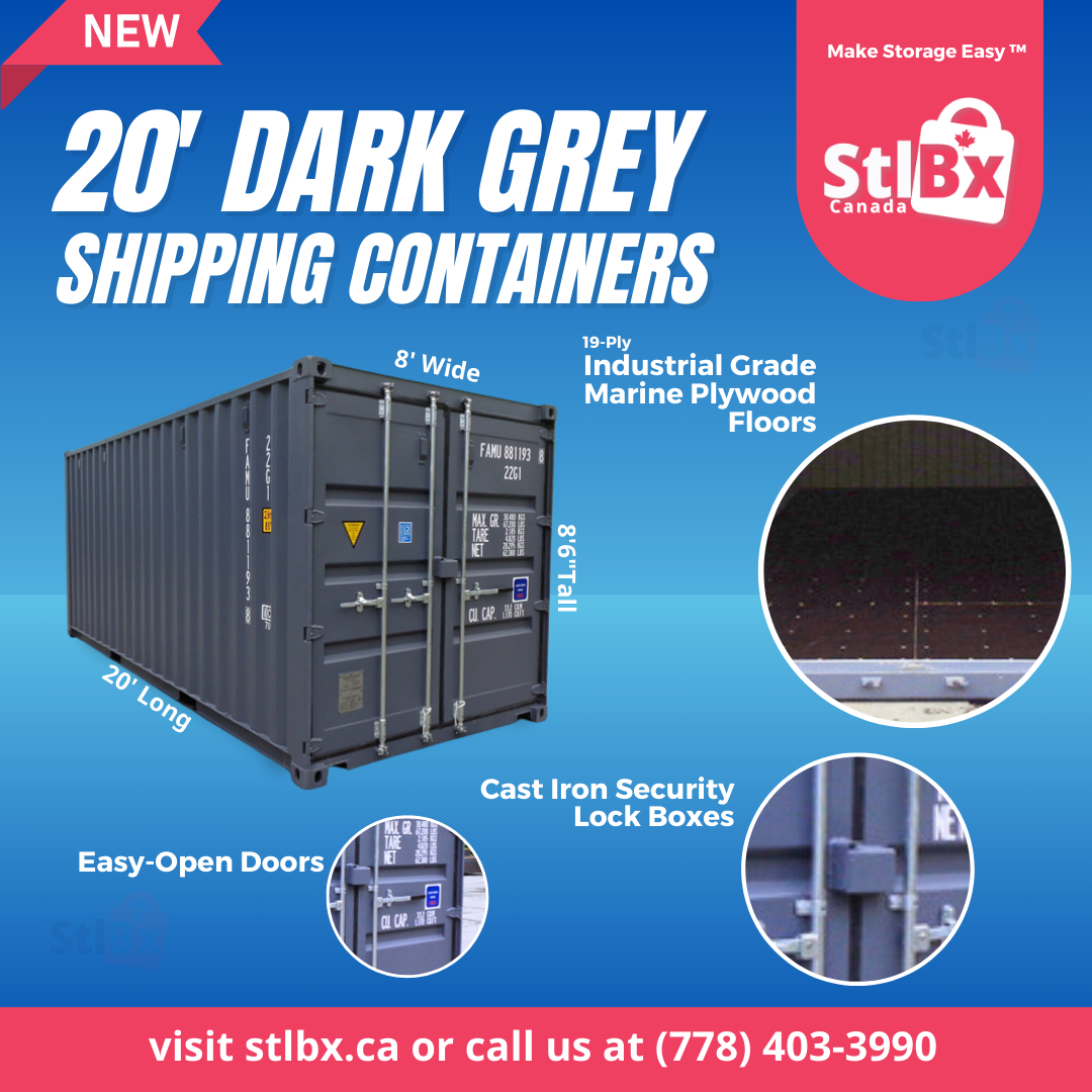 New 20-foot Dark Grey Shipping Container